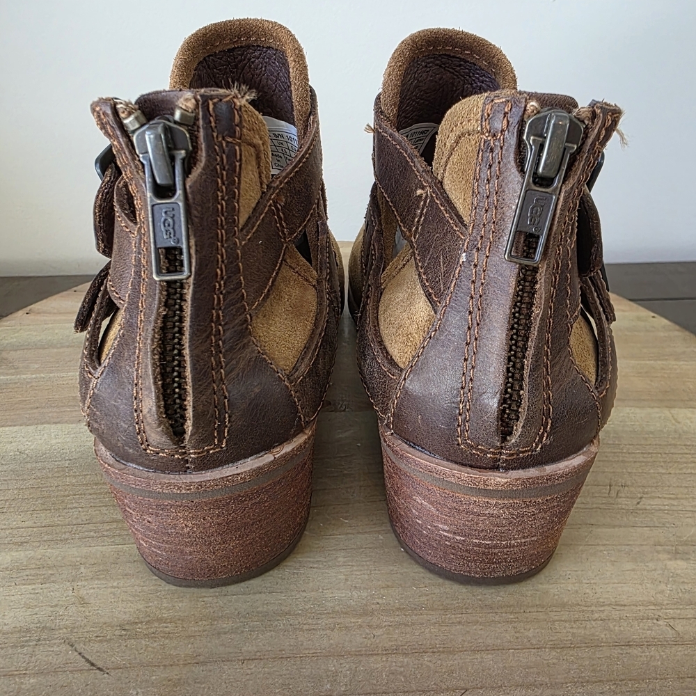 UGG Tan Suede Patsy Chestnut Buckle Ankle Booties- Womens SZ 6 - Picture 3 of 11